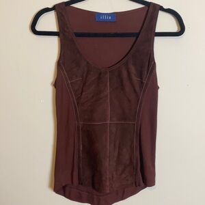Anthropologie Illia Burgundy Tank Top with Suede Panel Size 6